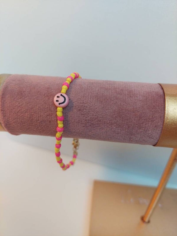 Kralen armband geel roze goud slot