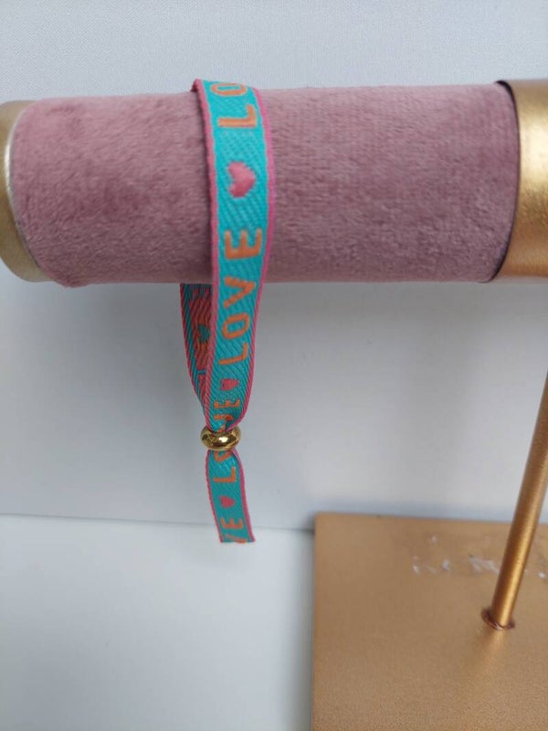 Lint armband love met gouden bead stopper