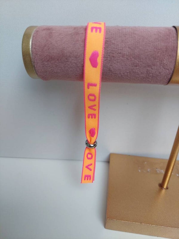 Lint armband love met zilveren bead stopper