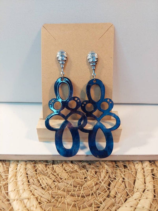 Oorbellen rvs zilver met blauwe hanger