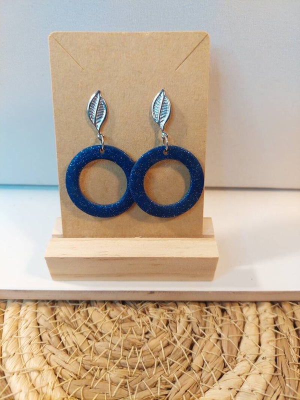Oorbellen rvs zilver met klei hanger blauw glitter