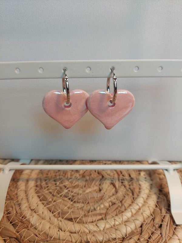 Oorringen rvs zilverkleurig met keramiek hanger