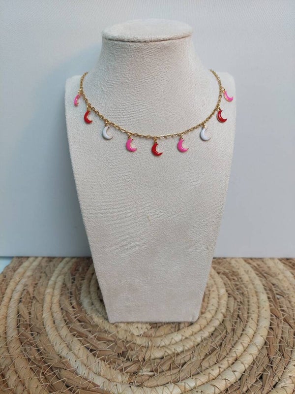 Ketting rvs goudkleurig met maan hangertjes