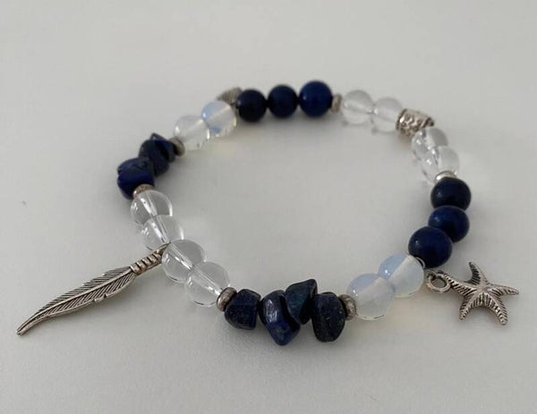 Lapis Lazuli, Bergkristal & Witte Opaal Combi Armband