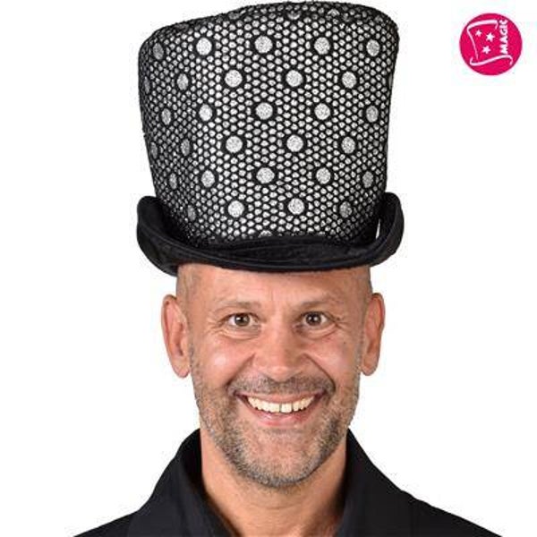 Chapeau haut de forme glitter argent