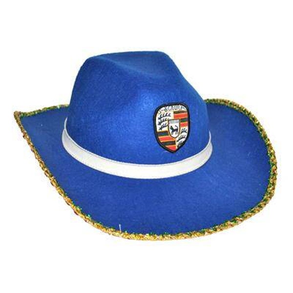 Chapeau cowboy bleu avec ruban or