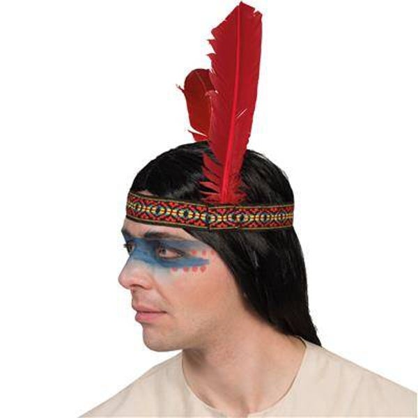 Coiffe indienne avec plume rouge