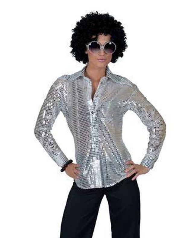 Chemise disco paillettes argenté