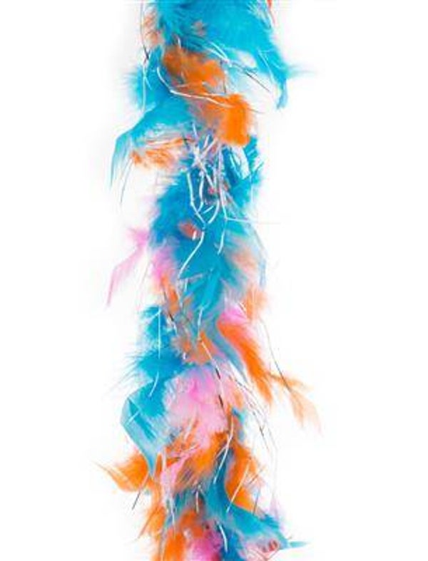 Boa orange turquoise rose avec fil d'argent 2 m45