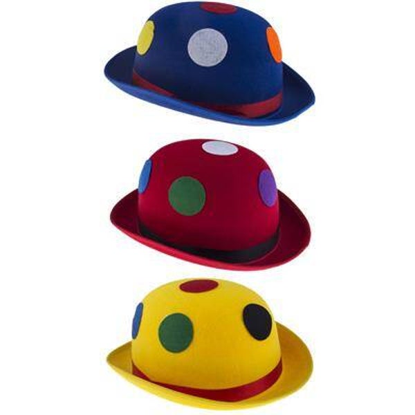 Chapeau melon clown points 3 couleurs