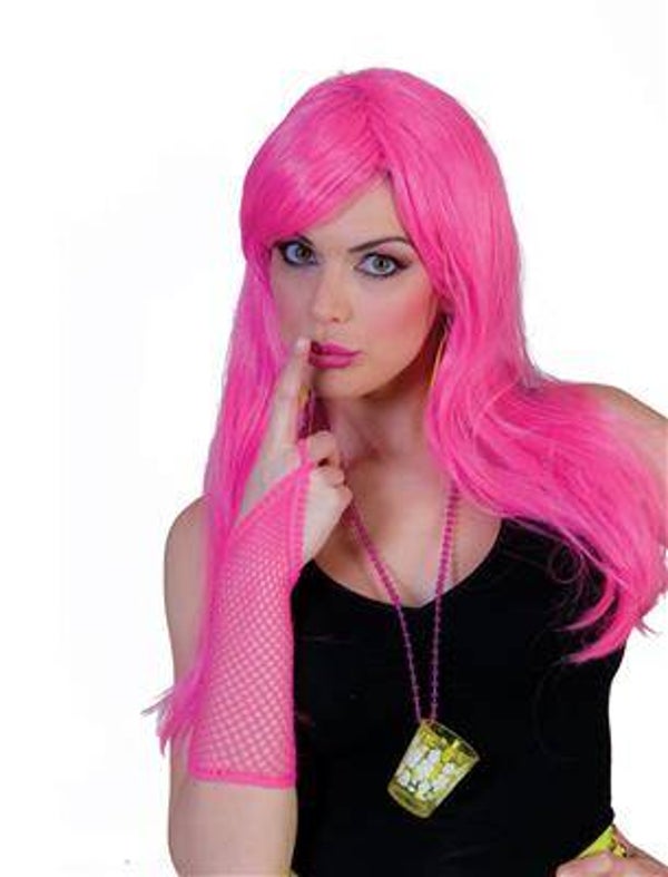 Perruque cheveux longues fuchsia