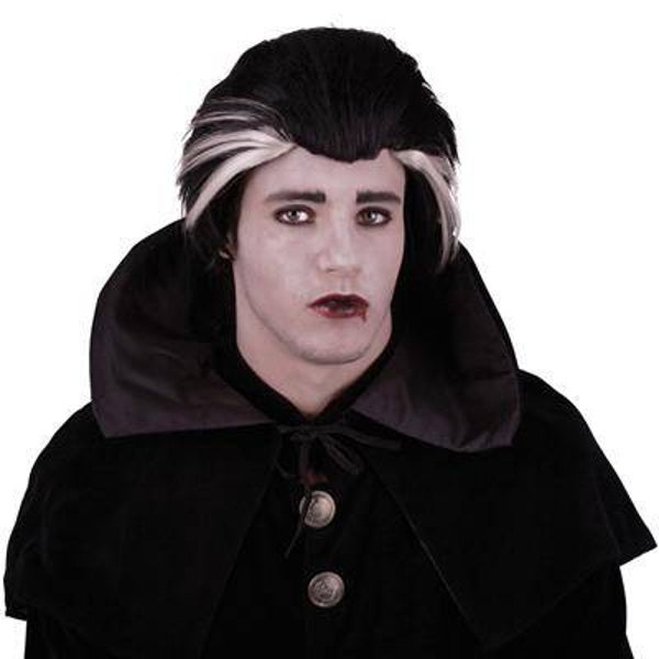 Perruque vampire noir avec higlights blanc