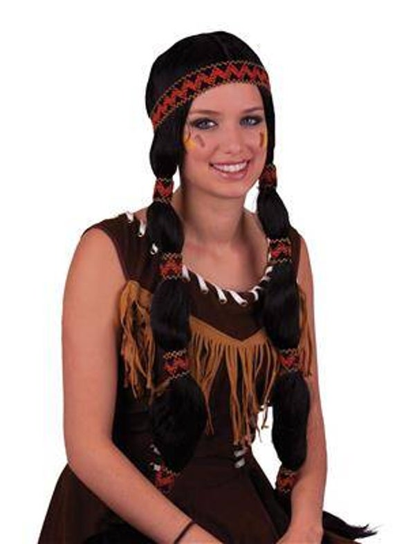 Perruque indienne avec 2 nattes et bandeau