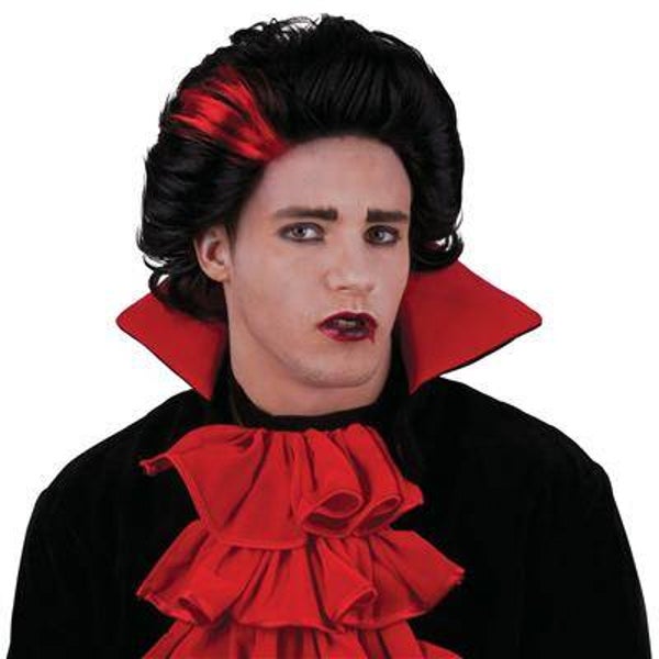 Perruque vampire noire avec mèches rouges