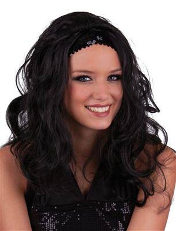 Perruque go go black avec bandeau noir