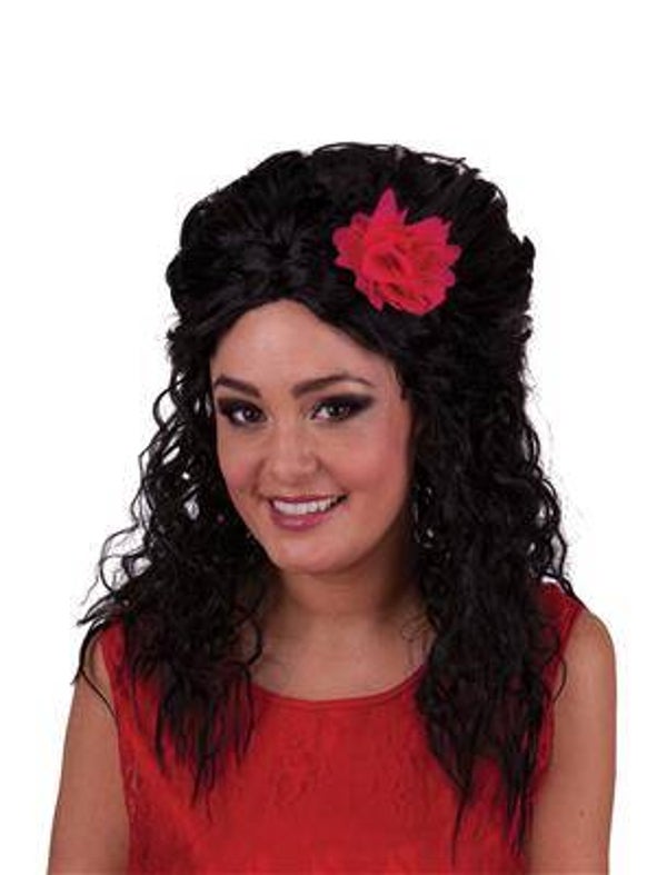 Perruque Amy noire avec rose