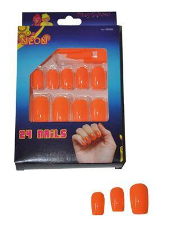 24 ongles orange fluo