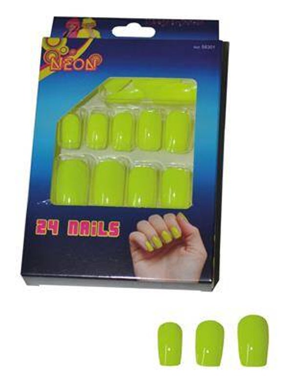 24 ongles jaune fluo