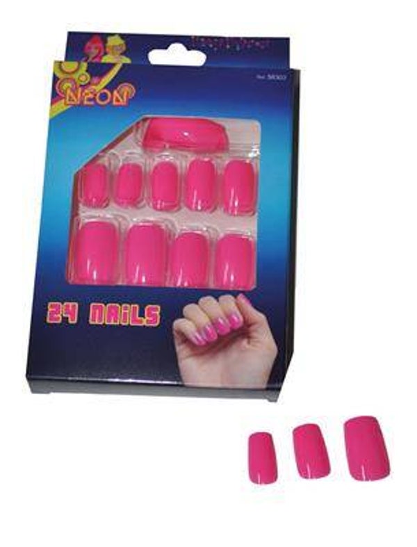 24 ongles rose fluo