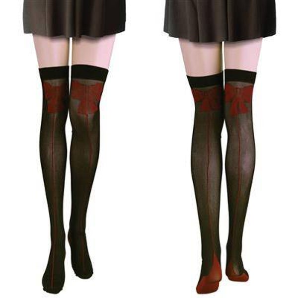 Stay-ups noir avec nœud rouge