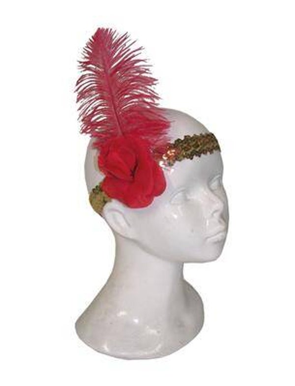 Bandeau cheveux avec plume rouge