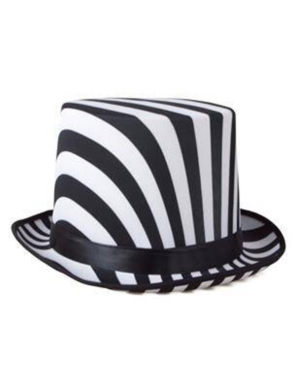 Chapeau haut de forme noir blanc rayé 60 cm