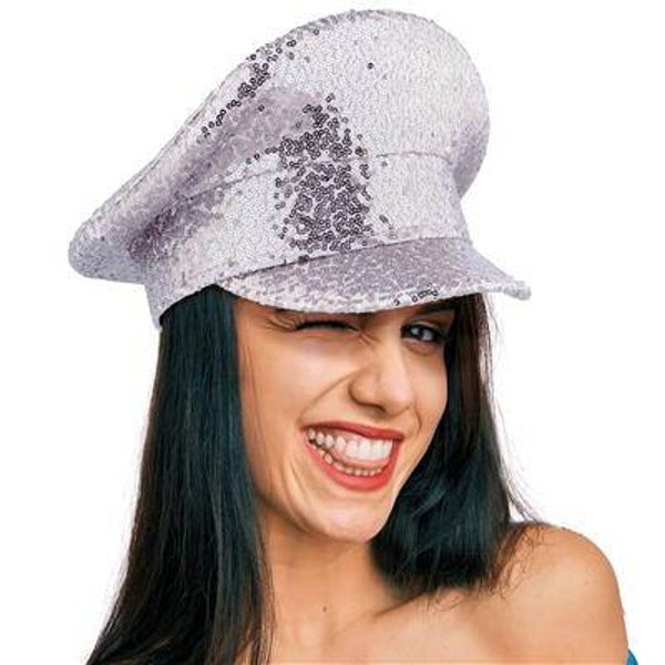 Casquette XL paillettes argent