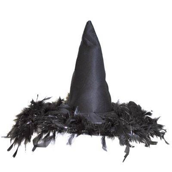 Chapeau sorcière avec plumes noir