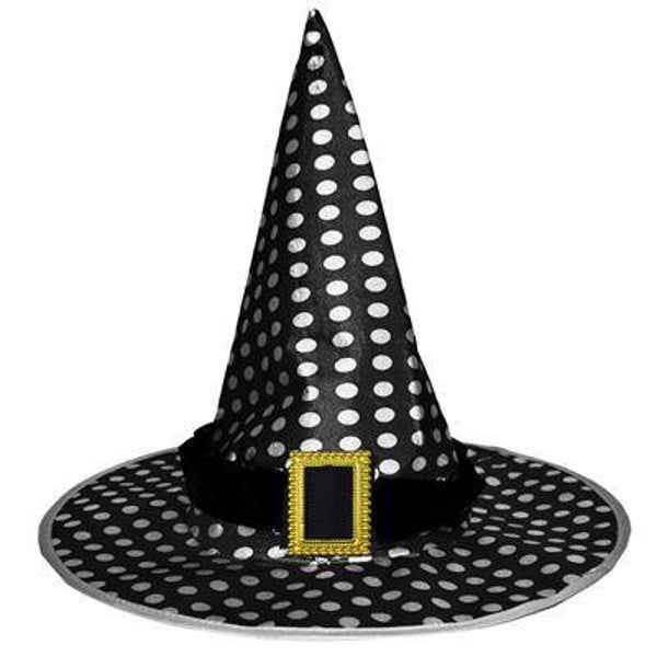 Chapeau sorcière noir avec des boules blanc