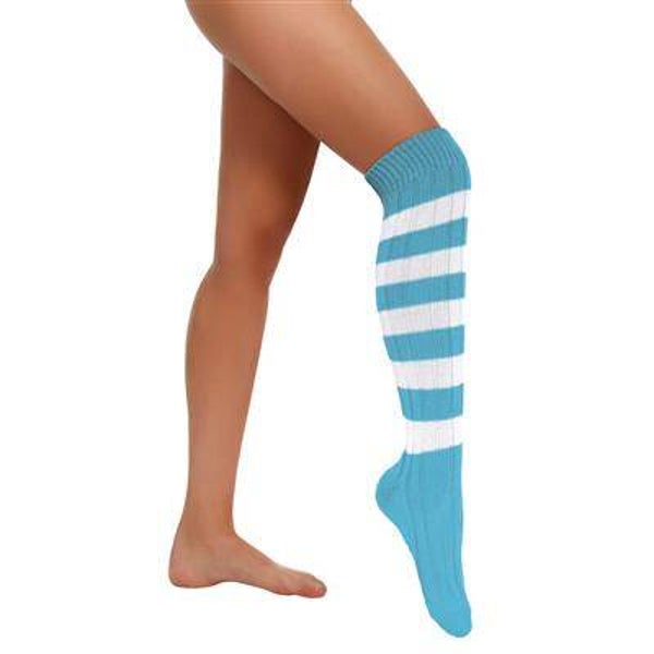 Bas genoux bleu clair blanc