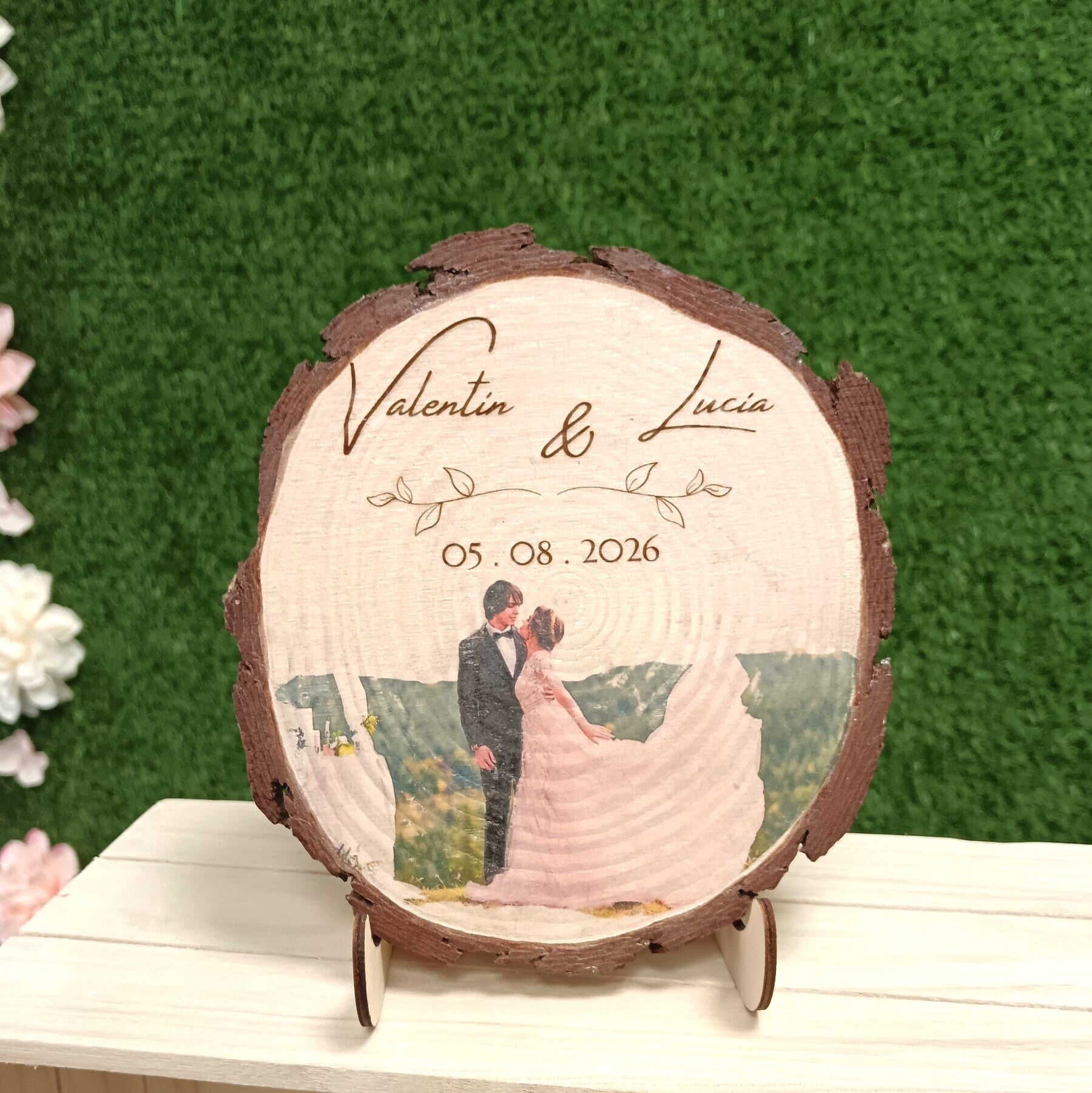 Rodaja de madera personalizada - Grabado de texto