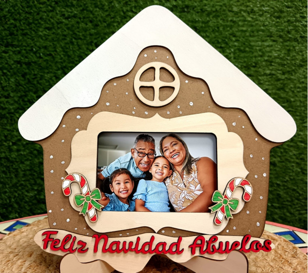 Marco de fotos navideño personalizado – Casa nevada