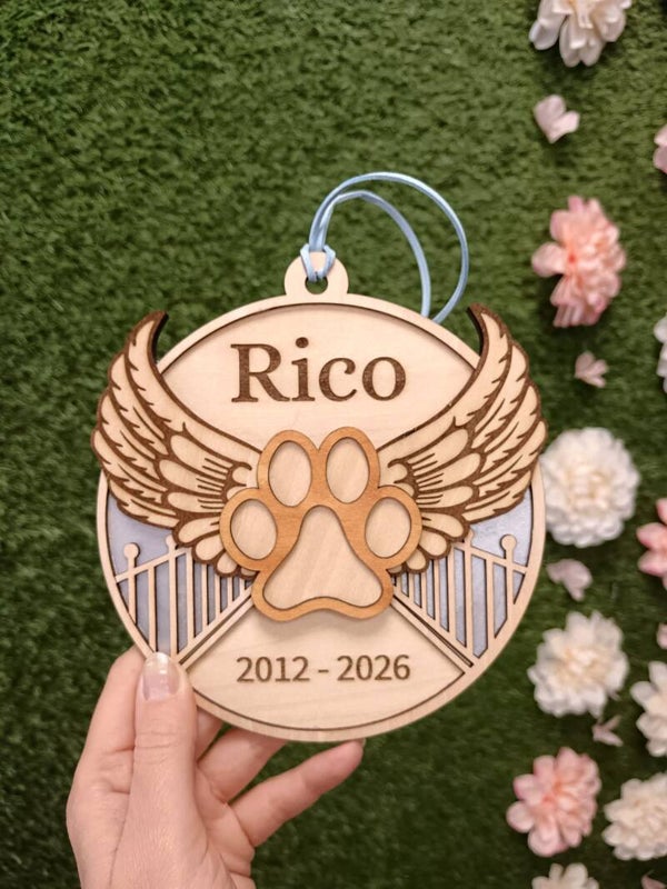 Recuerdo personalizado para mascota – huella con alas de ángel