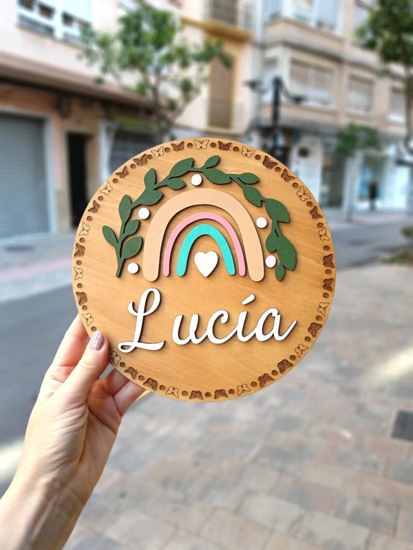 Placa personalizada para puerta con nombre 🌈