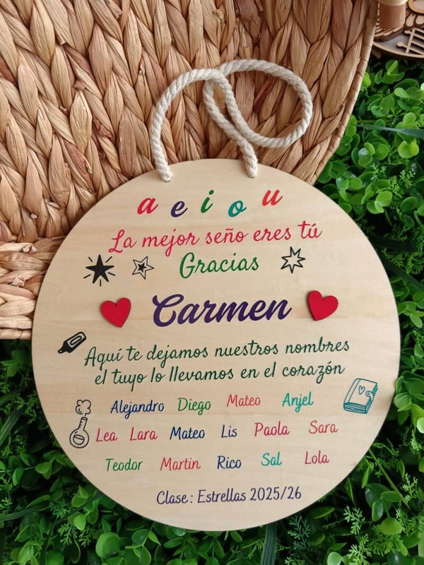 Placa personalizada de madera para profesor/a – Fin de curso