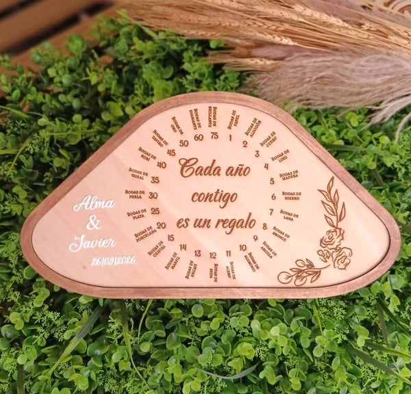 Panel de madera personalizado para aniversarios de boda