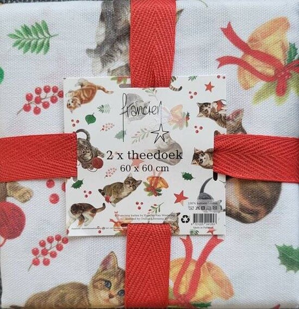 Franciens Katten Theedoeken Kerst | Set van 2 | Keukendoeken