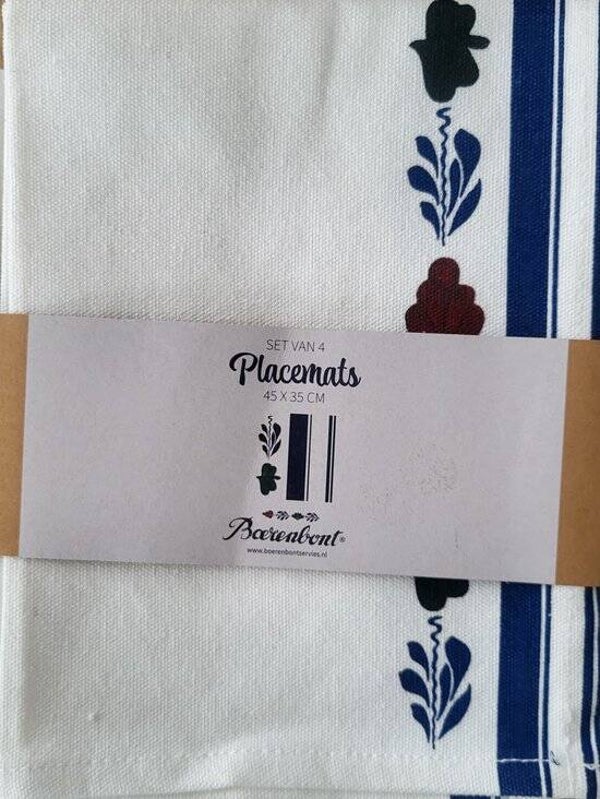 4 Placemats Boerenbont 45x35 cm | Wit/Blauw | Set van 4