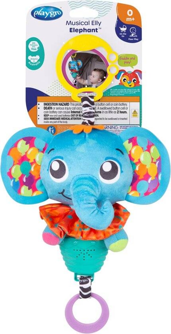 Playgro Musical Pullstring Elly Elephant | Muzikaal Hangspeeltje | Baby