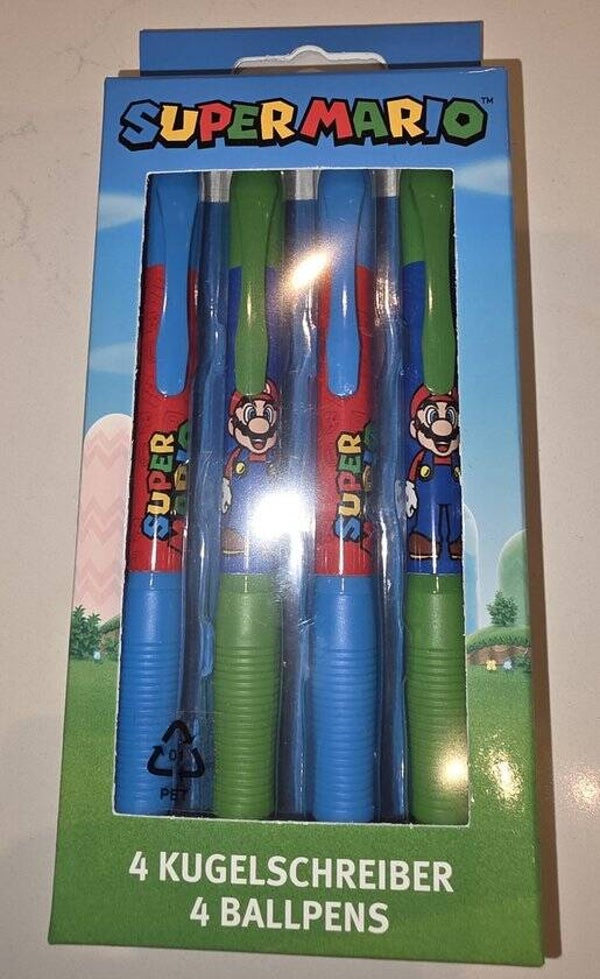 Super Mario Balpennen 4 Stuks | Blauw, Groen en Rood | Drukknop