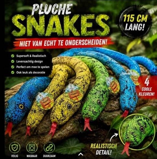 Pluche Slang 115 cm | Zachte Knuffelslang in Diverse Kleuren