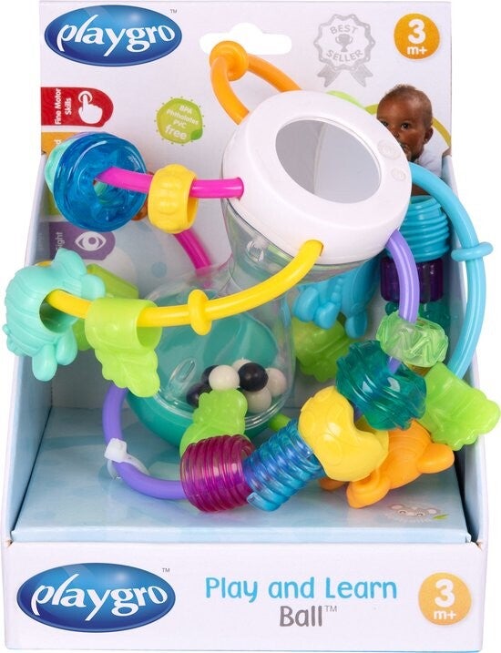 Playgro Spelen en Leren Bal – Educatieve Baby Activity Bal met Rammelaar