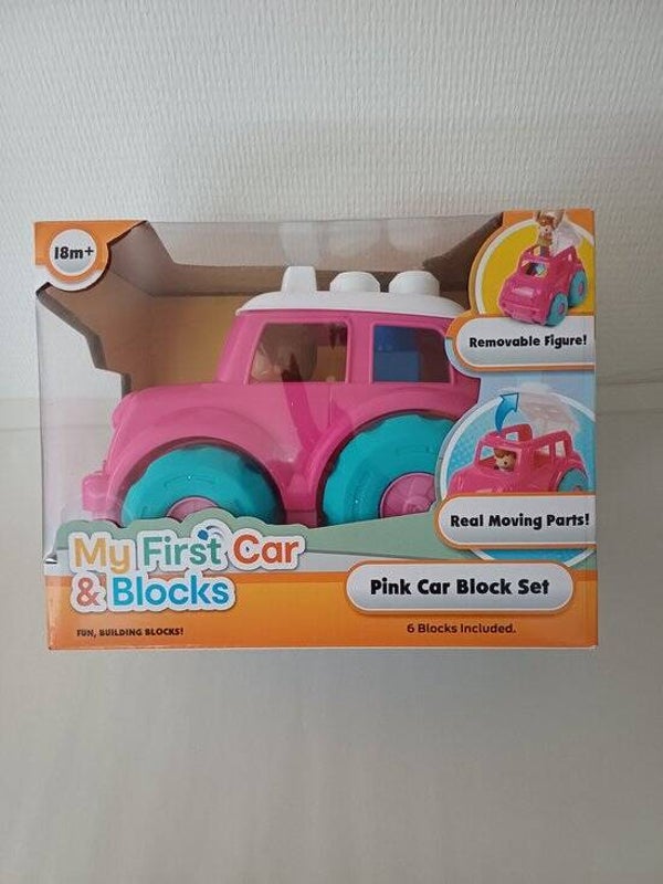 Mijn Eerste Auto & Blokken Roze | Speelgoedauto met Blokken