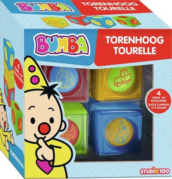 Bumba Torenhoog Stapelblokken | 4 Stapel- en Rolblokken | Babyspeelgoed