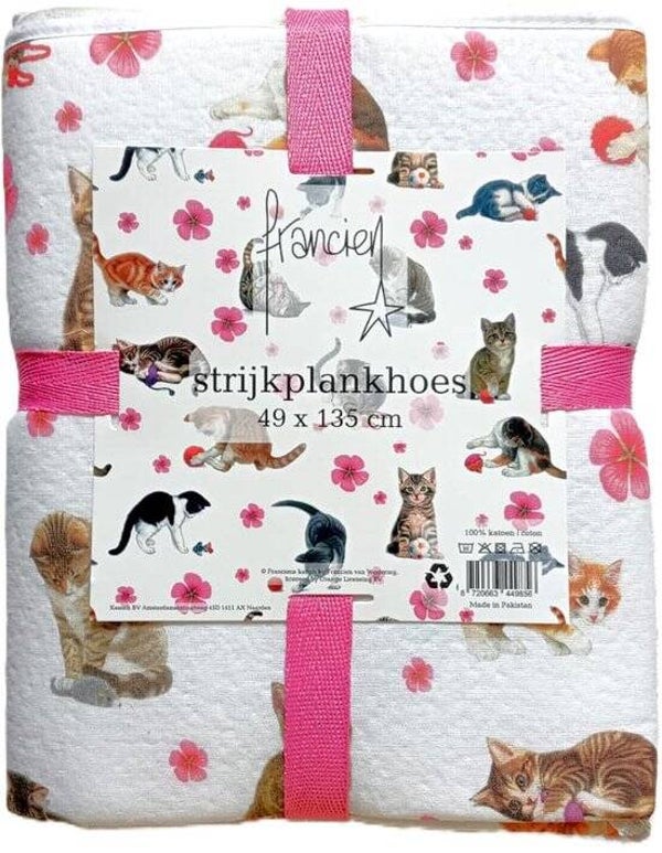 Franciens Katten Strijkplankhoes | 49 x 135 cm | Katten & Roze Bloemen