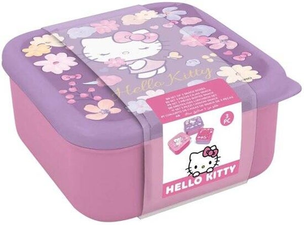 Hello Kitty 3-in-1 Snackdoosjes | 3 Formaten | Lunchbox Set | Paars/Roze