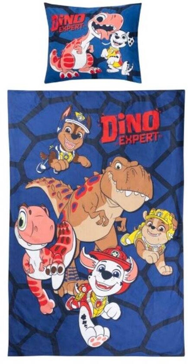 Paw Patrol Dino Dekbedovertrek | 1 Persoons 140x200 cm | Blauw