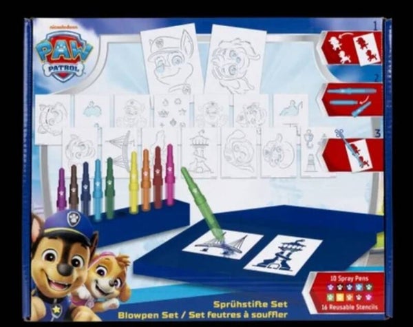 Paw Patrol Spray Pen Set | 10 Spraypennen | 16 Stencils | Creatief Speelgoed