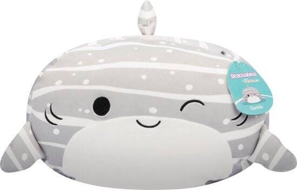 Squishmallows Sachie Whale Shark | Grijze Gestreepte Knuffel | 30 cm