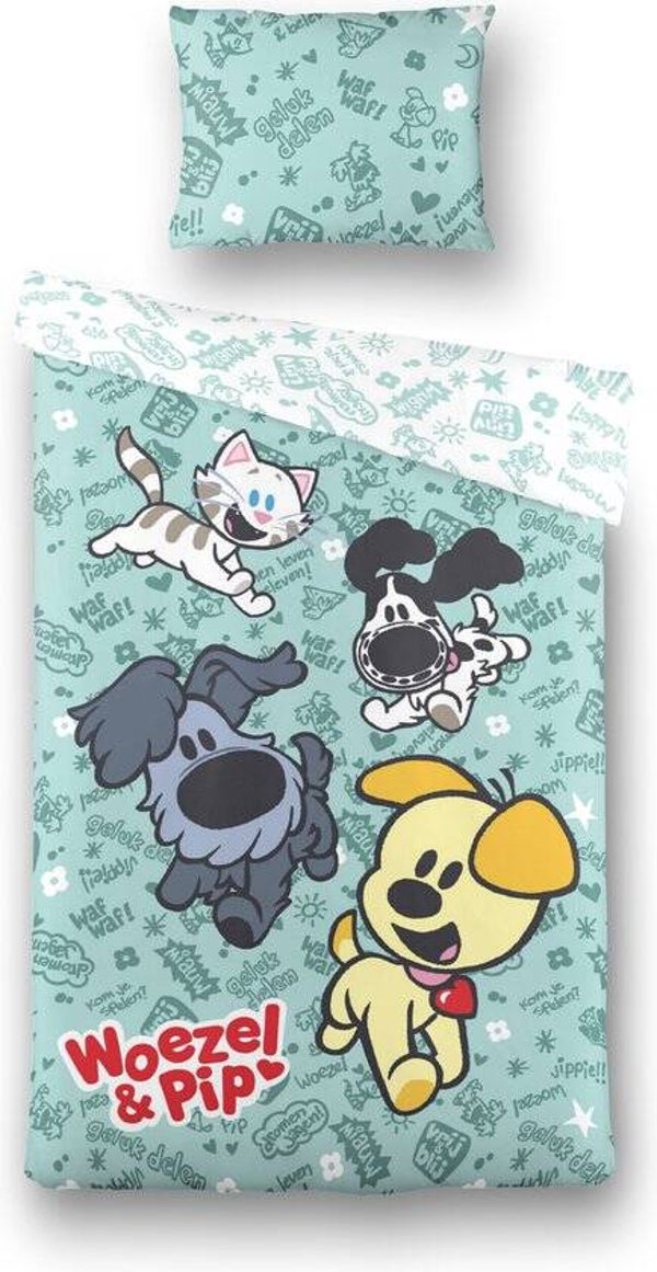 Woezel & Pip Dekbedovertrek Spelen | 140x200 cm | 100% Katoen | Groen